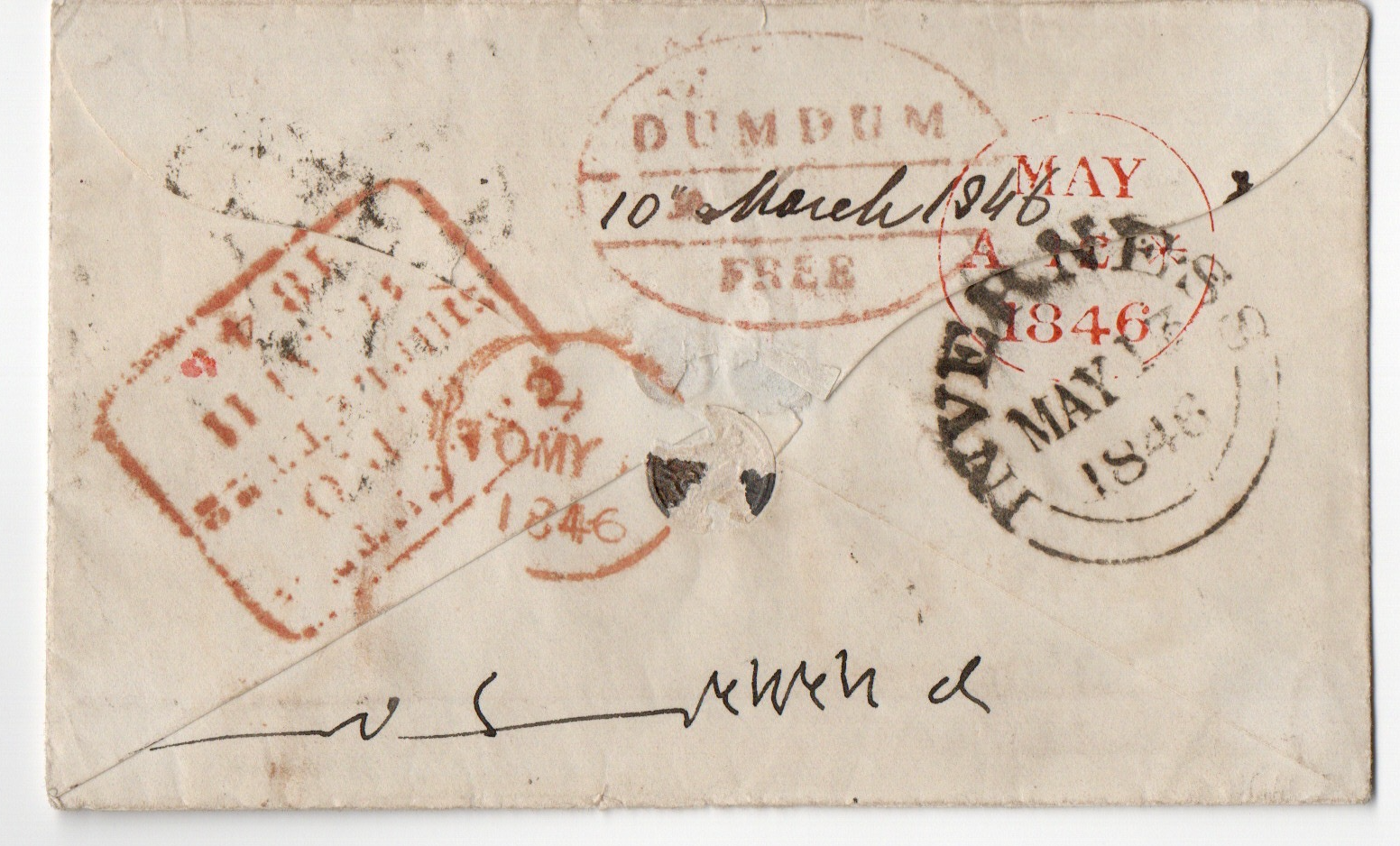 10 March 1846 DumDum HG 7 pre stamp cover — COV-3055