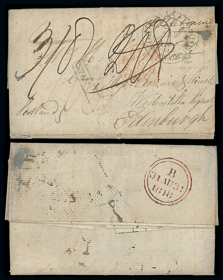 Pre-stamp cover of India — 1818, Calcutta SD6 handstruck folded letter (COV-4914)