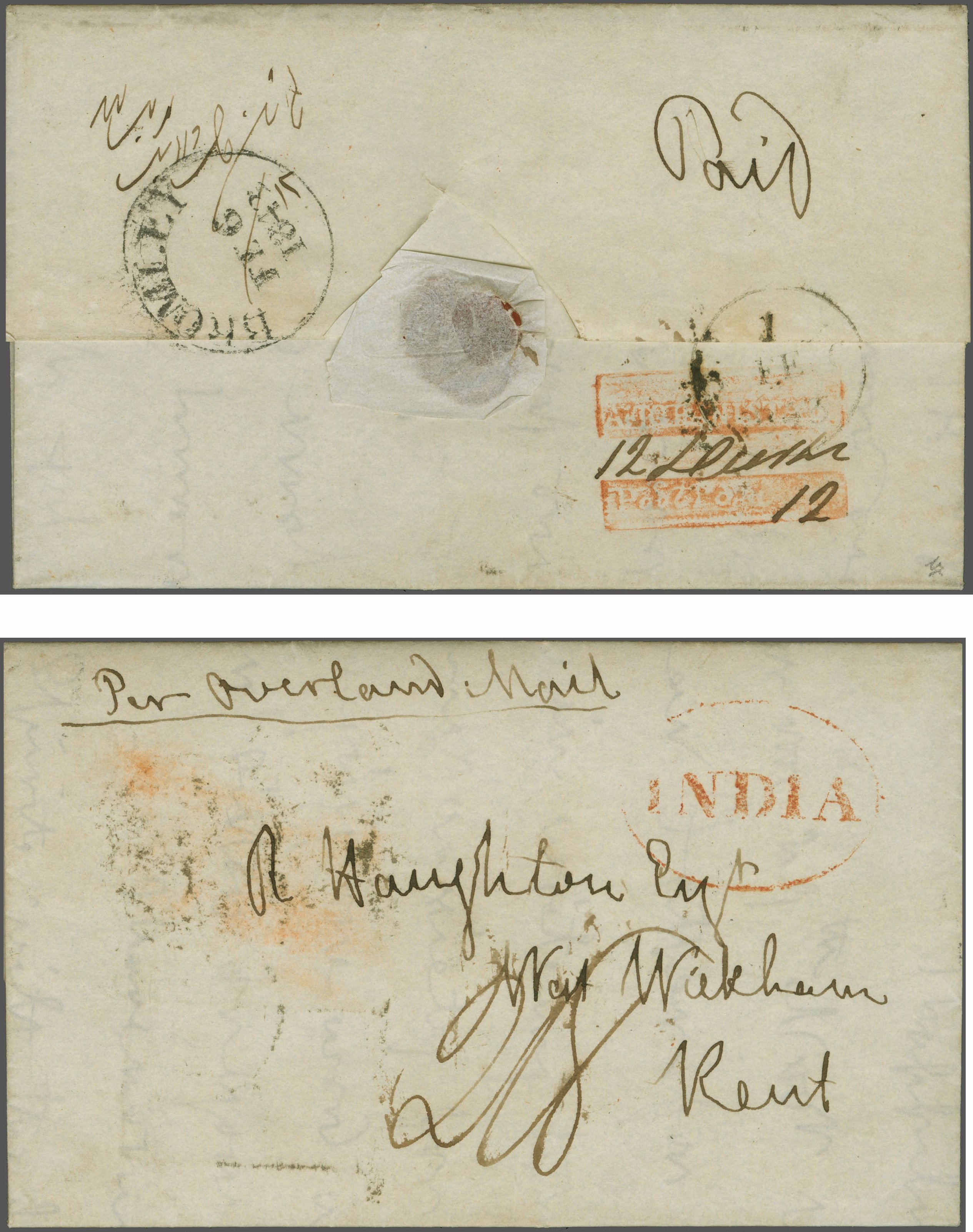 Pre-stamp cover of India — 11 December 1842, Afghanistan FP 2 handstruck folded letter (COV-5134)