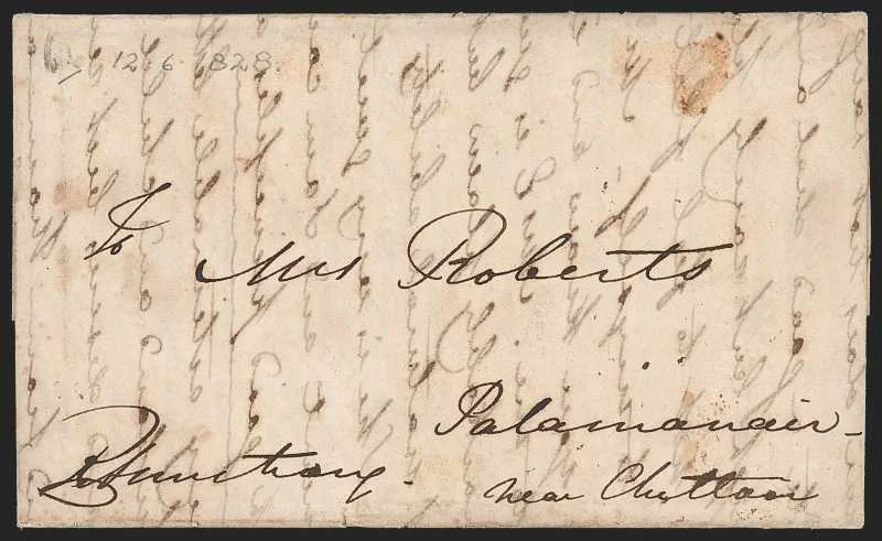 Negapatam HG 3 pre stamp cover — back (COV-292)
