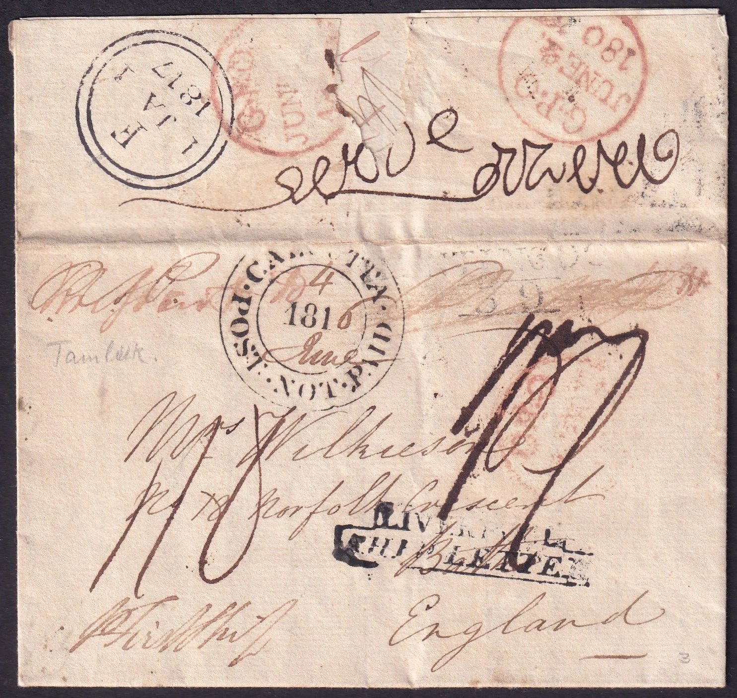 Calcutta SD6 pre stamp cover — back (COV-3104)
