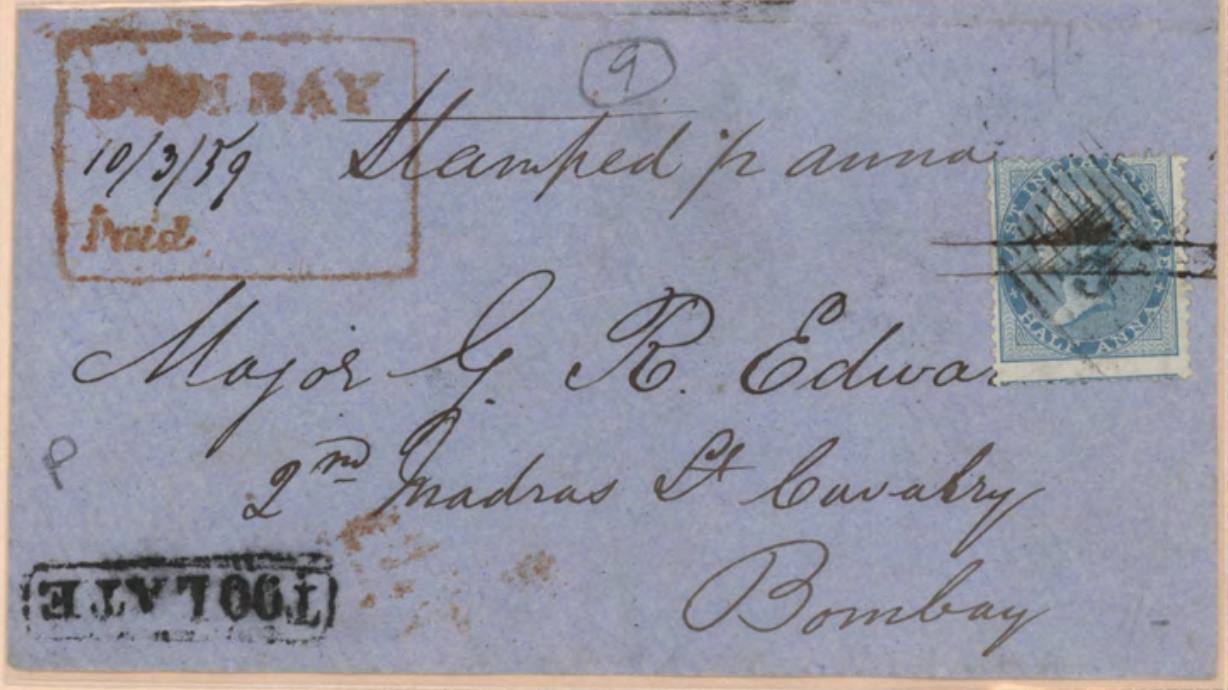 10 March 1859 Bombay HG 24 pre stamp cover — COV-4282