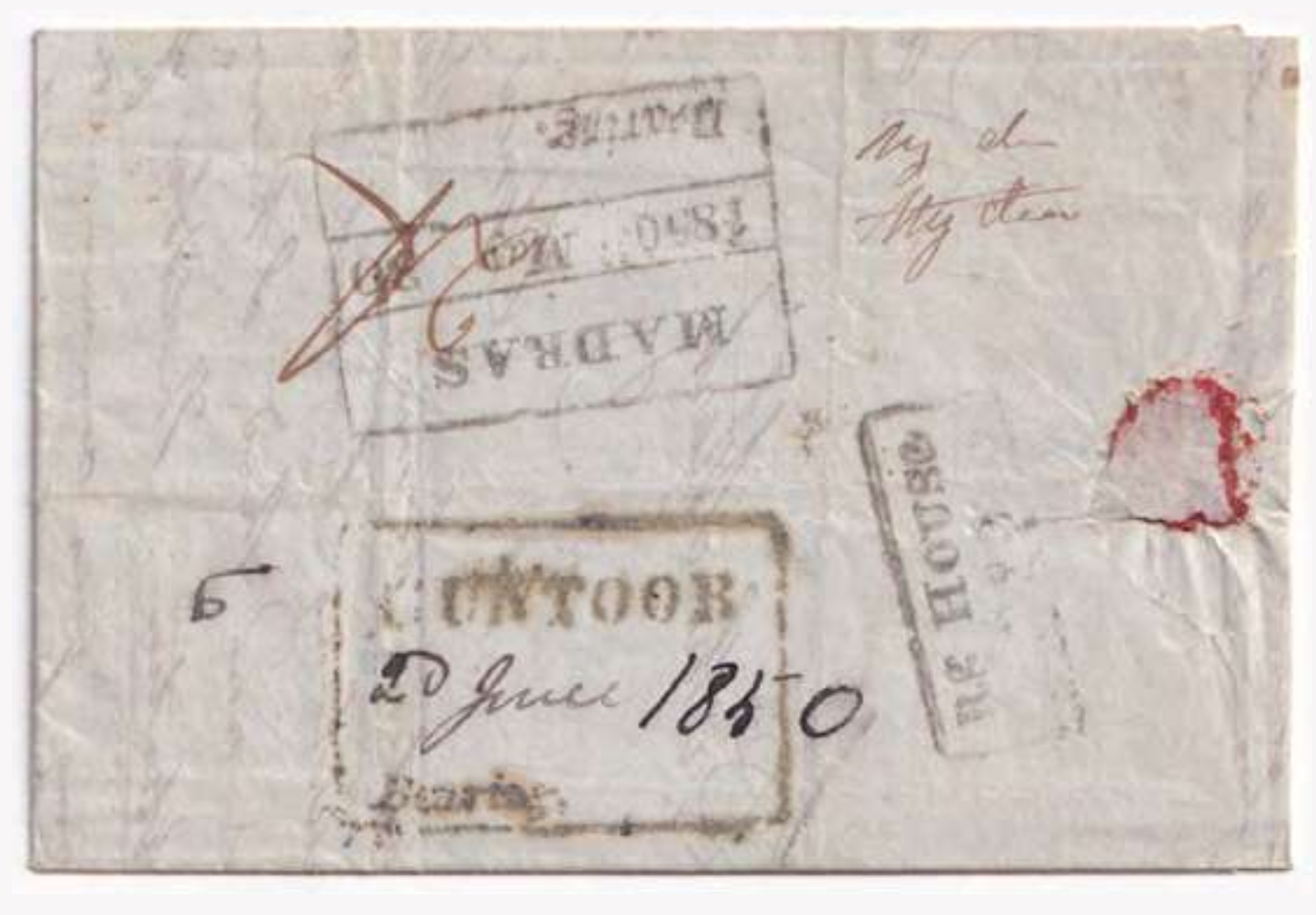 15 March 1850 Guntoor HG 4 pre stamp cover — COV-2871
