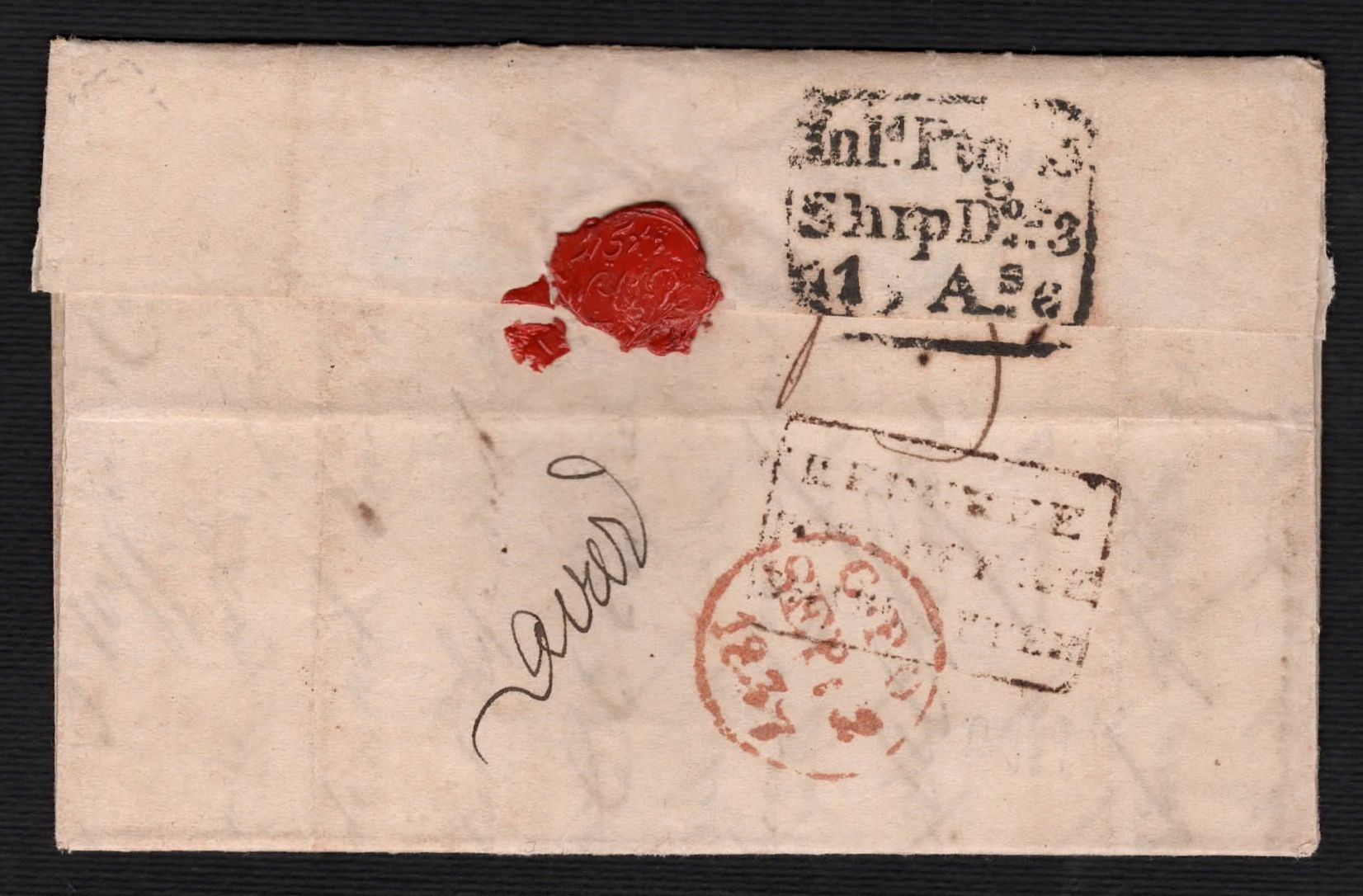 1837 Calcutta SR27 pre stamp cover — COV-3807