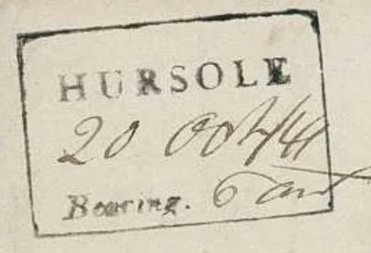 Hursole HG 2 — pre-1854 Indian handstamp, 1841–1844, Black