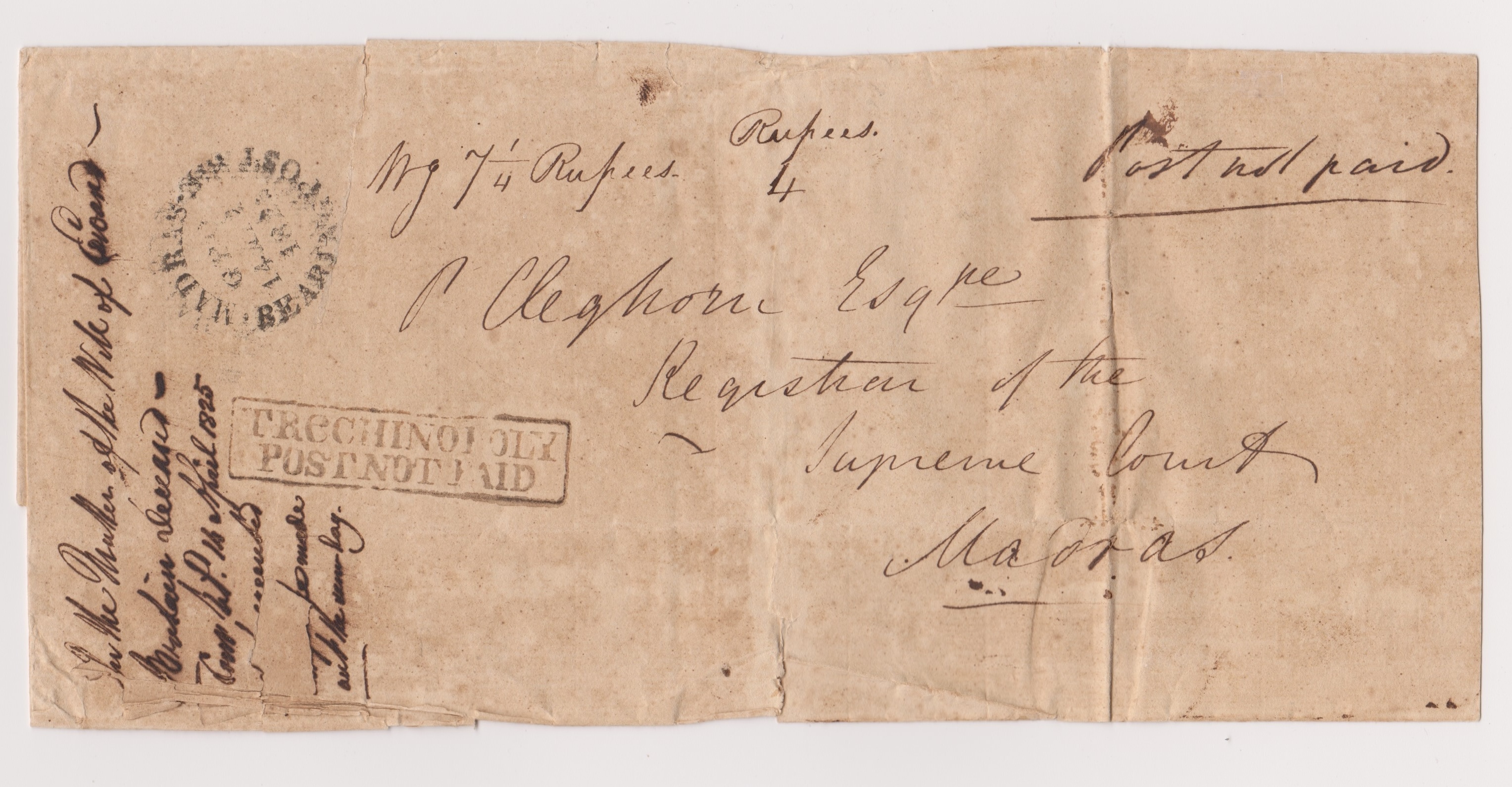 1825 Trichinopoly HG 3a pre stamp cover — COV-578