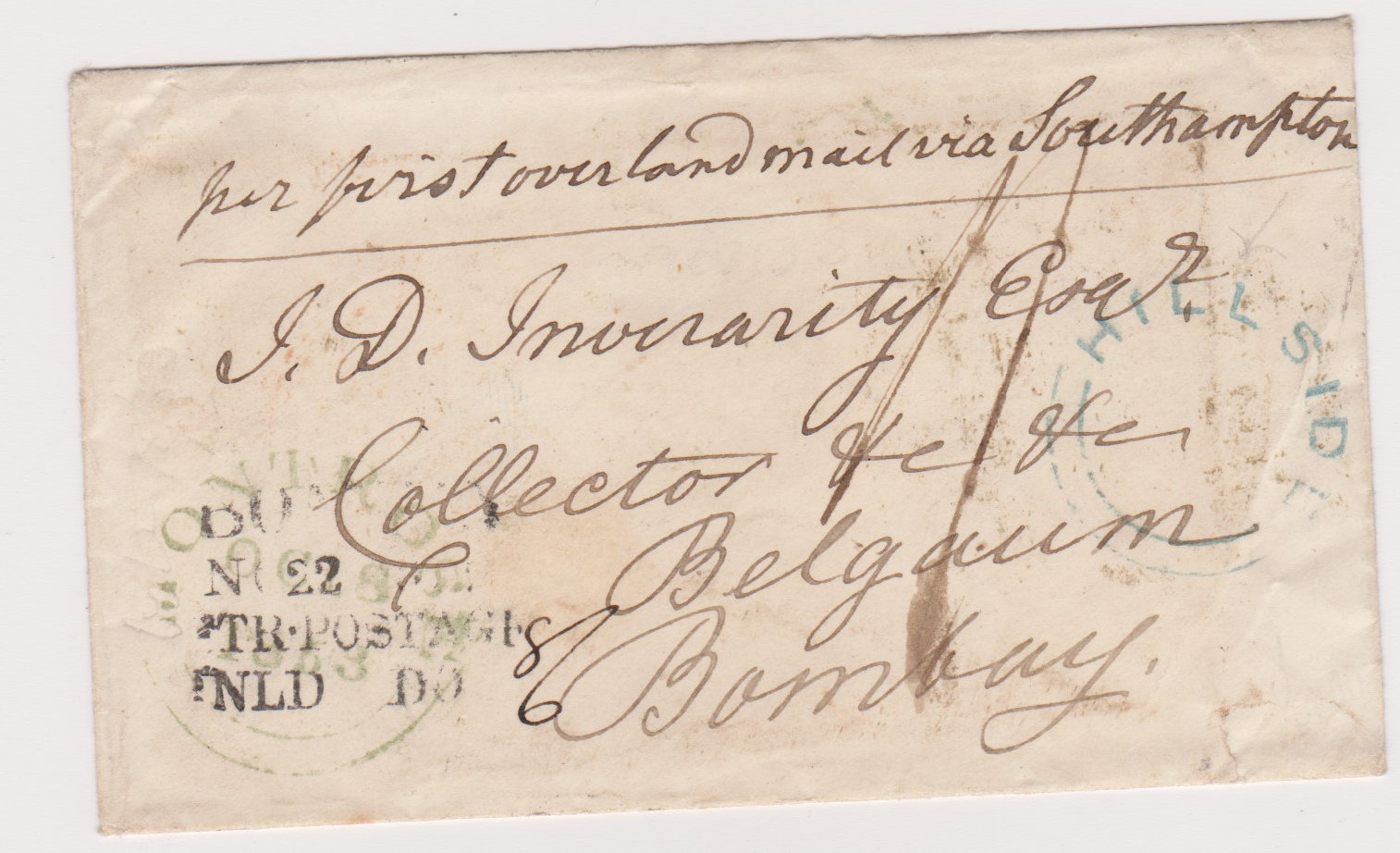 Belgaum HG 6 pre stamp cover — back (COV-4004)