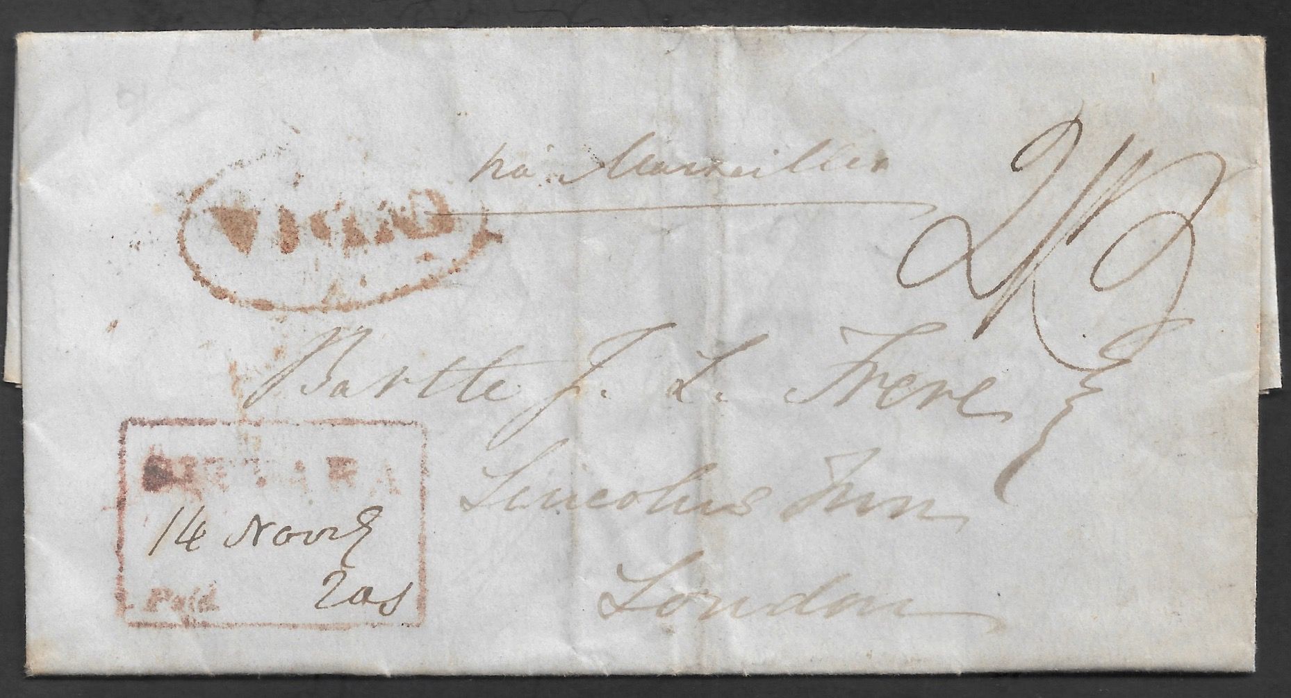 14 November 1848 Sittara HG 1 pre stamp cover — COV-3616