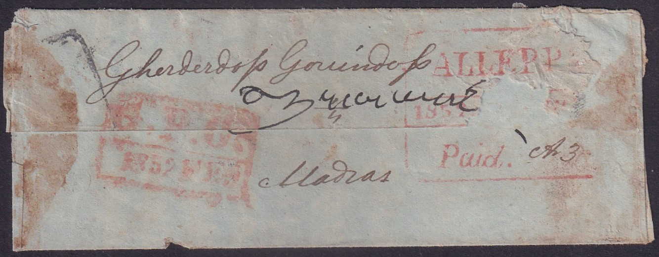 1852 Alleppy HG 3 pre stamp cover — COV-3489