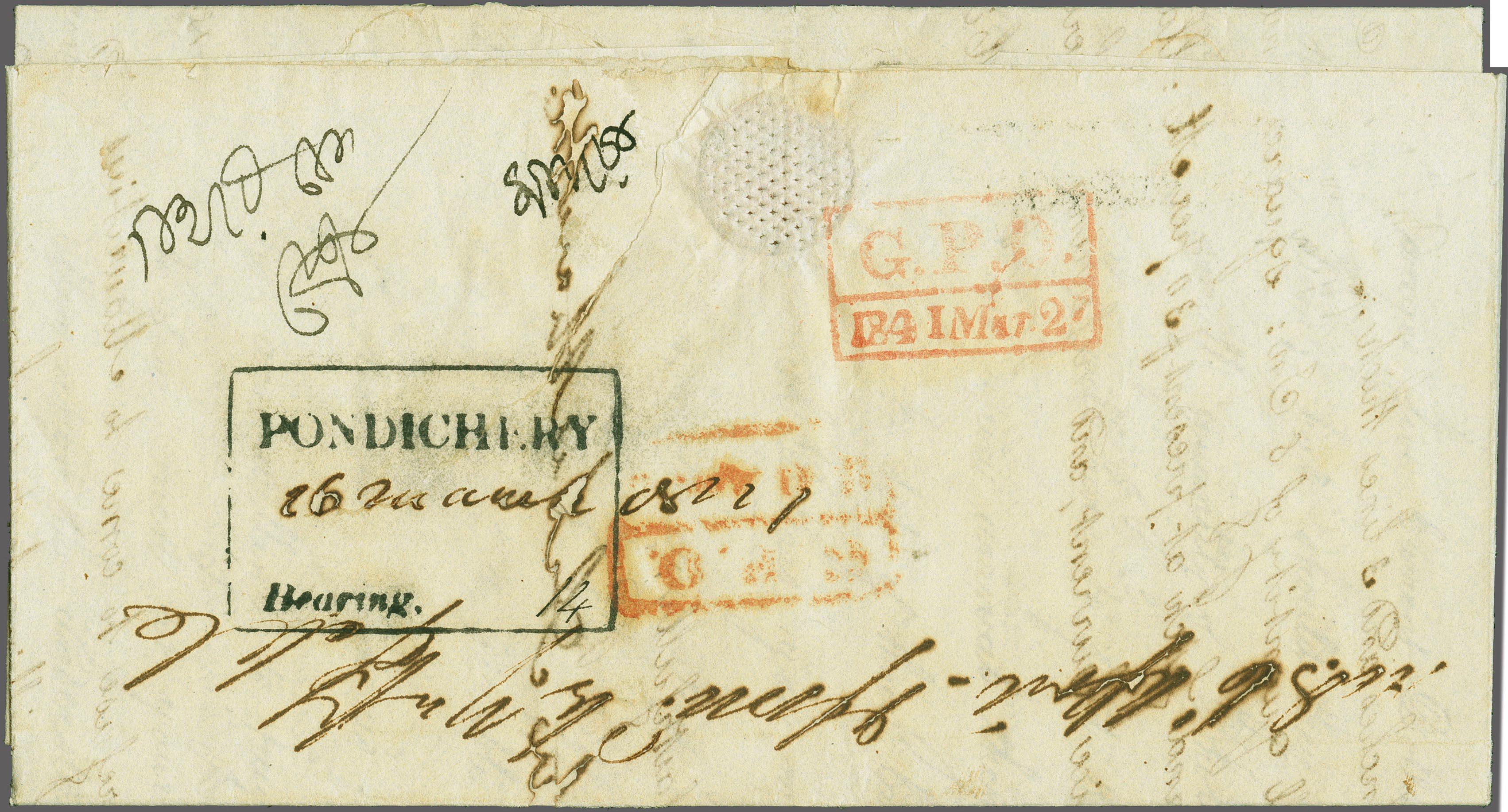 1841 Pondicherry HG 8 pre stamp cover — COV-596