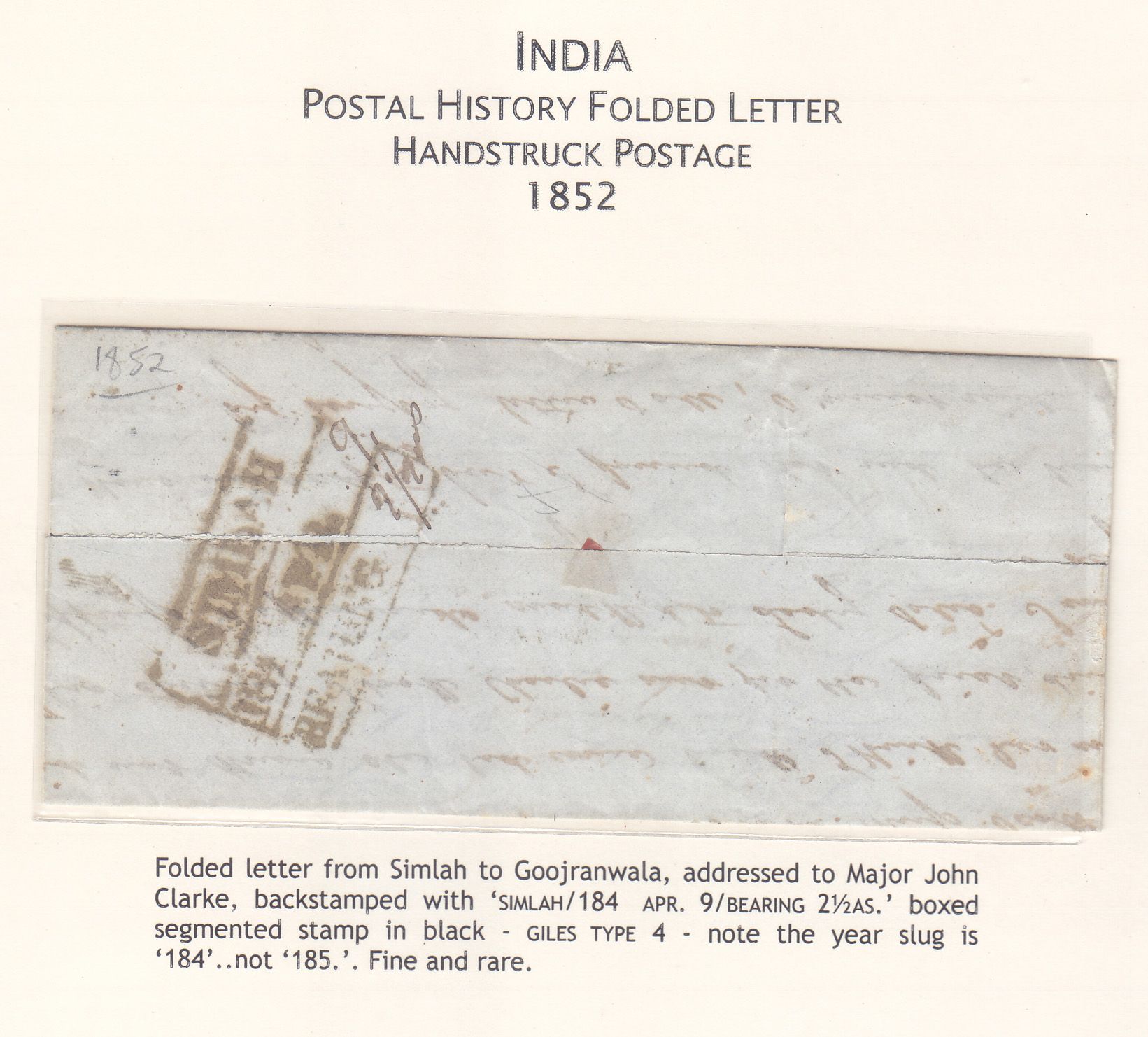 9 April 1852 Simla HG 4 pre stamp cover — COV-3765