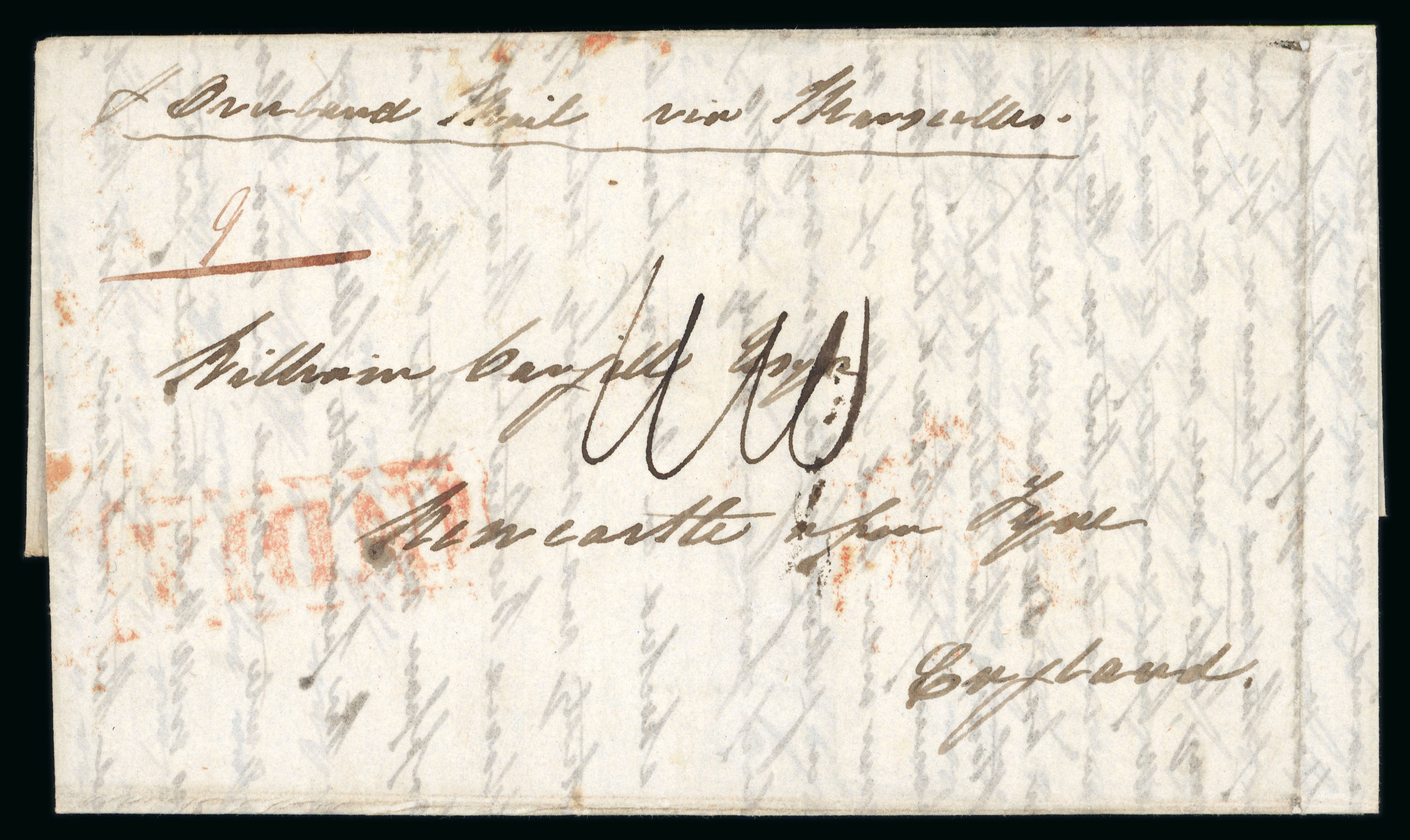 Pre-stamp cover of India — 1845, Calcutta SD16 handstruck folded letter (COV-4959)