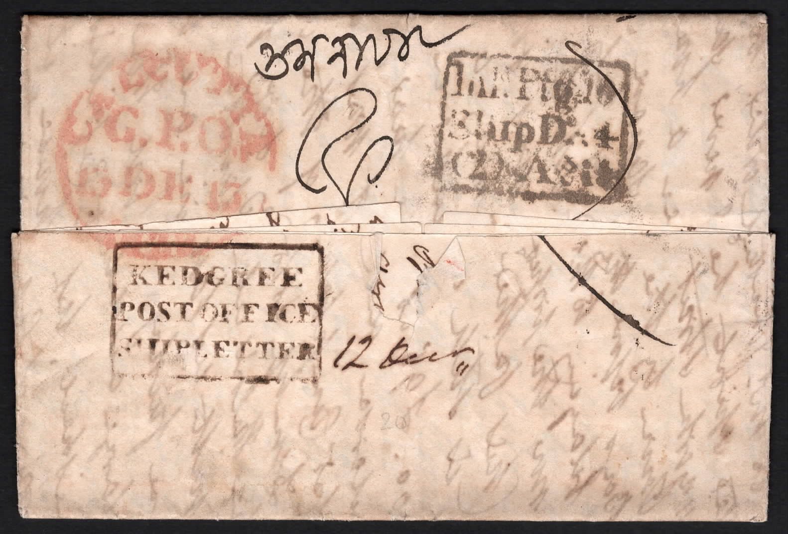 1829 Kedgeree S3 pre stamp cover — COV-3907