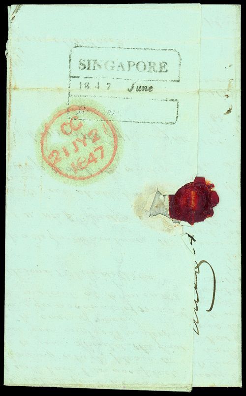 Pre-stamp cover of India — 1847, Singapore FP 4 handstruck folded letter (COV-5547)