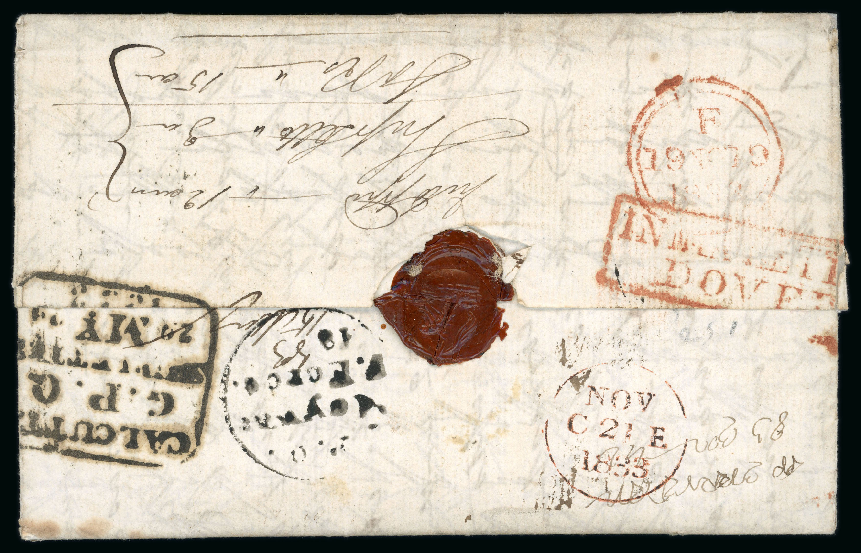 Pre-stamp cover of India — 1833, Gwalior HG 1 handstruck folded letter (COV-4929)