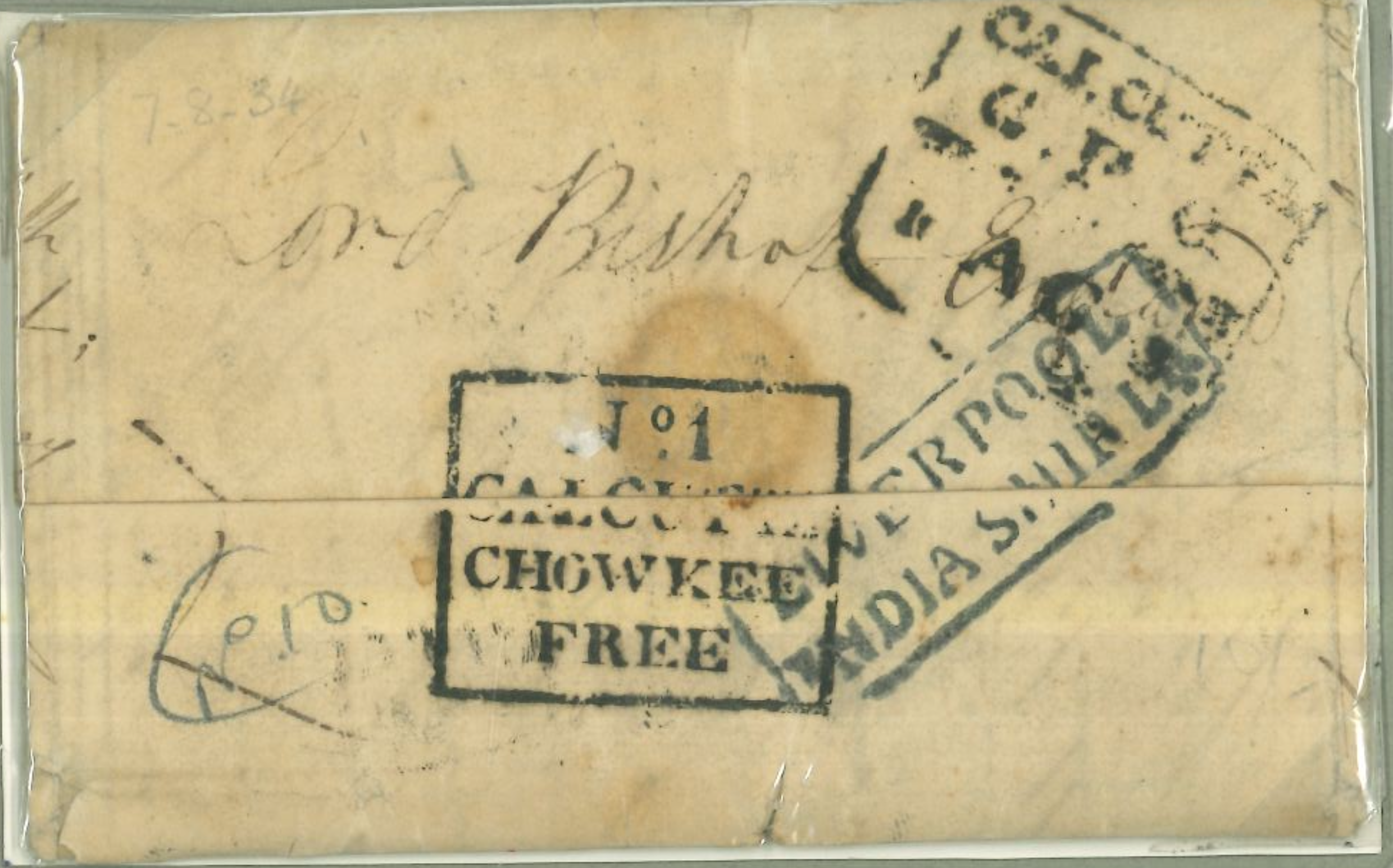7 August 1834 Calcutta HG 19 pre stamp cover — COV-2654