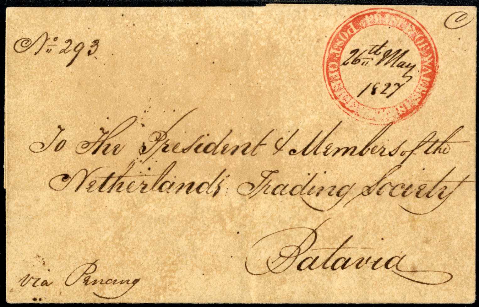 28 April 1827 Penang FP 3 pre stamp cover — COV-4105