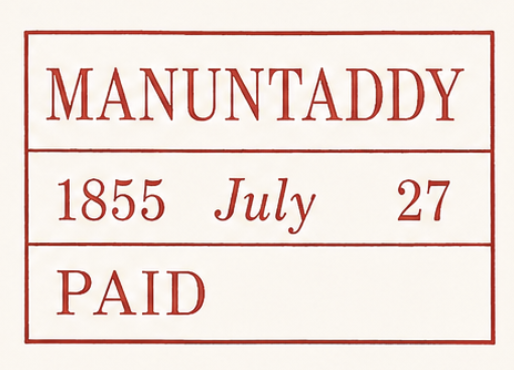 Manuntaddy HG 4 — pre-1854 Indian handstamp, 1855, Red